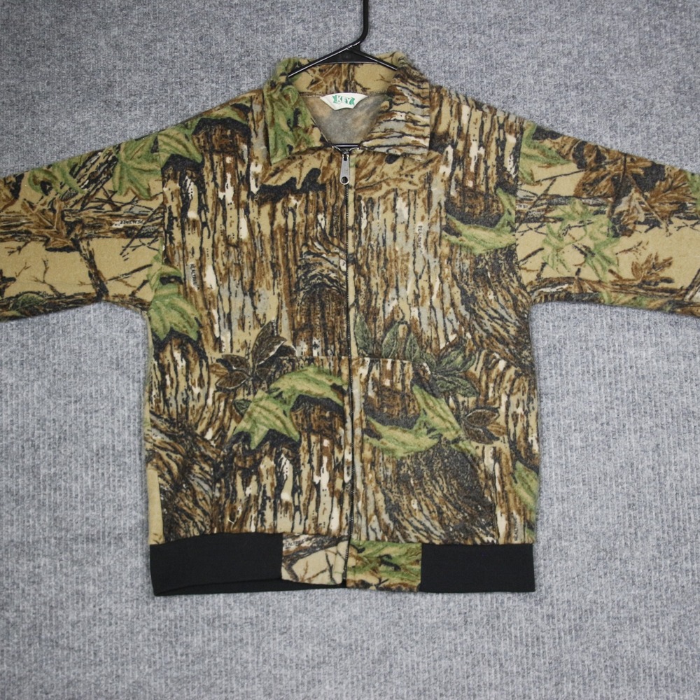 Vintage Key Camo Fleece Zip Up Jacket Mens M Full Zip Camouflage Hunting Outdoor